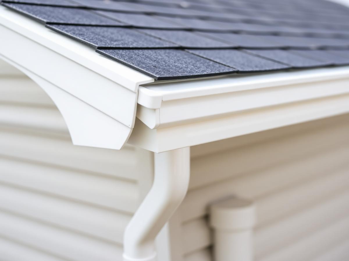 Newly installed seamless K-style aluminum gutters